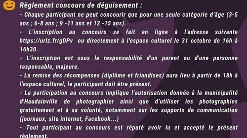 Règlement du concours de déguisement d'Halloween